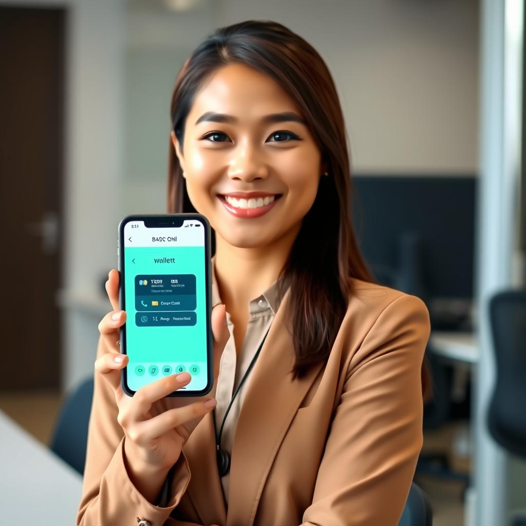 Foto Anita, seorang profesional muda yang berhasil menghemat 30% pengeluaran dengan strategi dompet digital