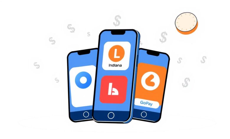 Ilustrasi berbagai aplikasi dompet digital populer di Indonesia seperti OVO, Dana, dan LinkAja