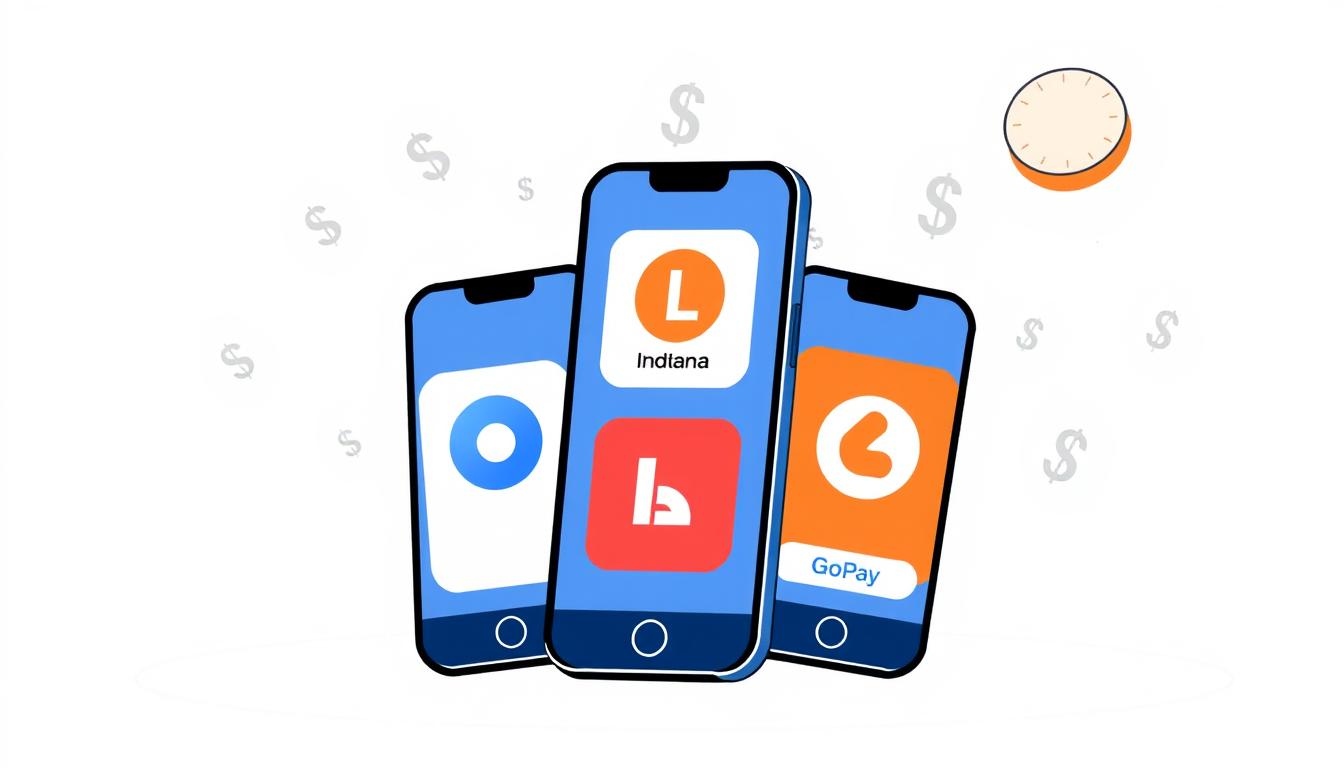 Ilustrasi berbagai aplikasi dompet digital populer di Indonesia seperti OVO, Dana, dan LinkAja