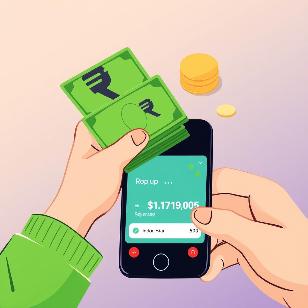 Ilustrasi proses top-up saldo dompet digital dengan nominal besar