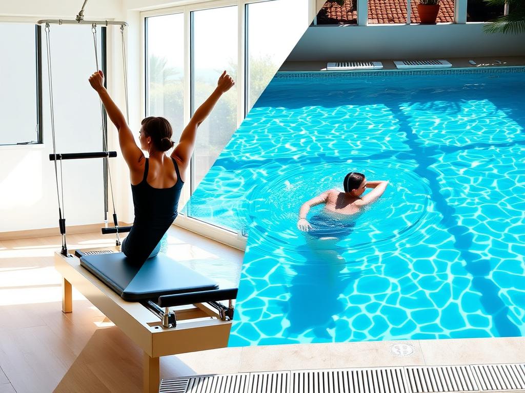 Kelas pilates indoor dan berenang di kolam terbuka Kelas pilates indoor dan berenang di kolam terbuka