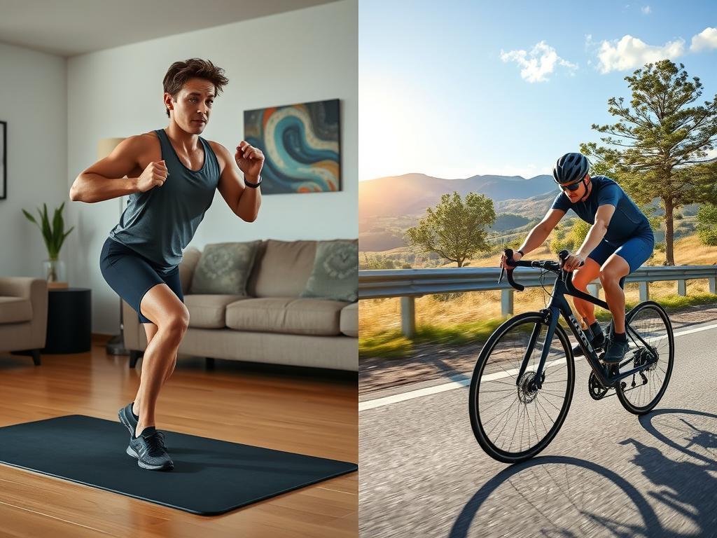 Latihan HIIT di rumah dan bersepeda di luar ruangan Latihan HIIT di rumah dan bersepeda di luar ruangan