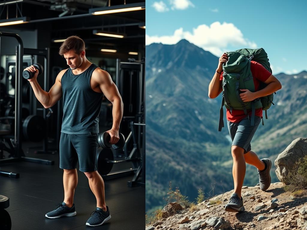 Latihan beban di gym dan hiking di alam terbuka Latihan beban di gym dan hiking di alam terbuka
