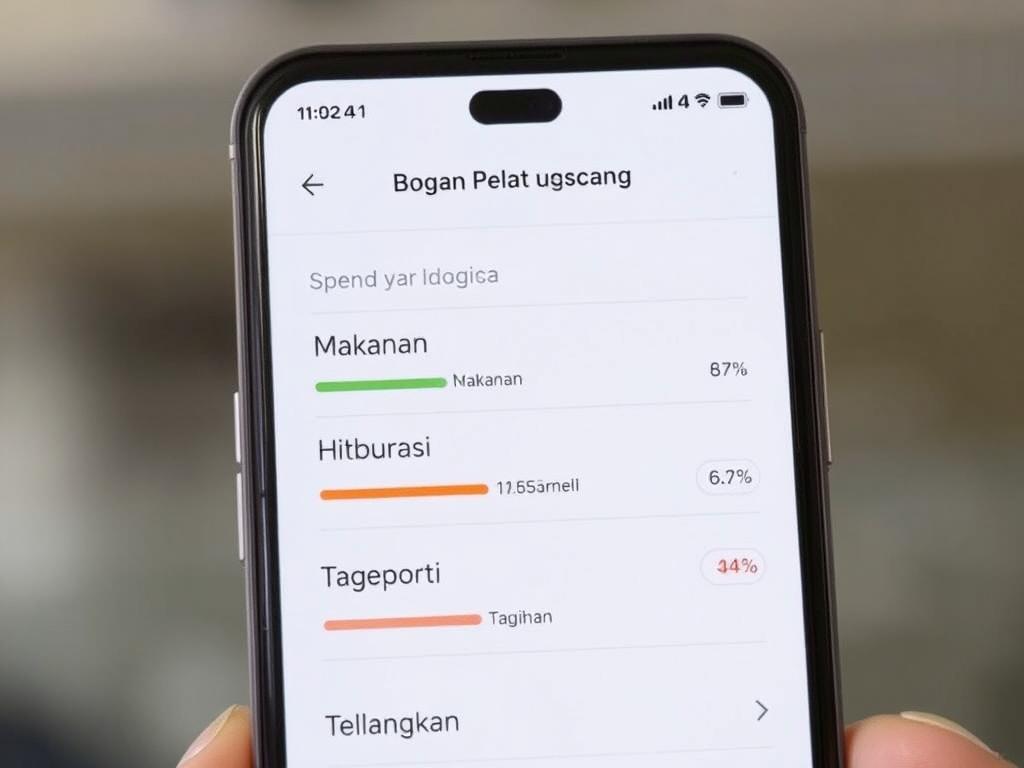Tampilan fitur budgeting pada aplikasi dompet digital dengan kategori pengeluaran